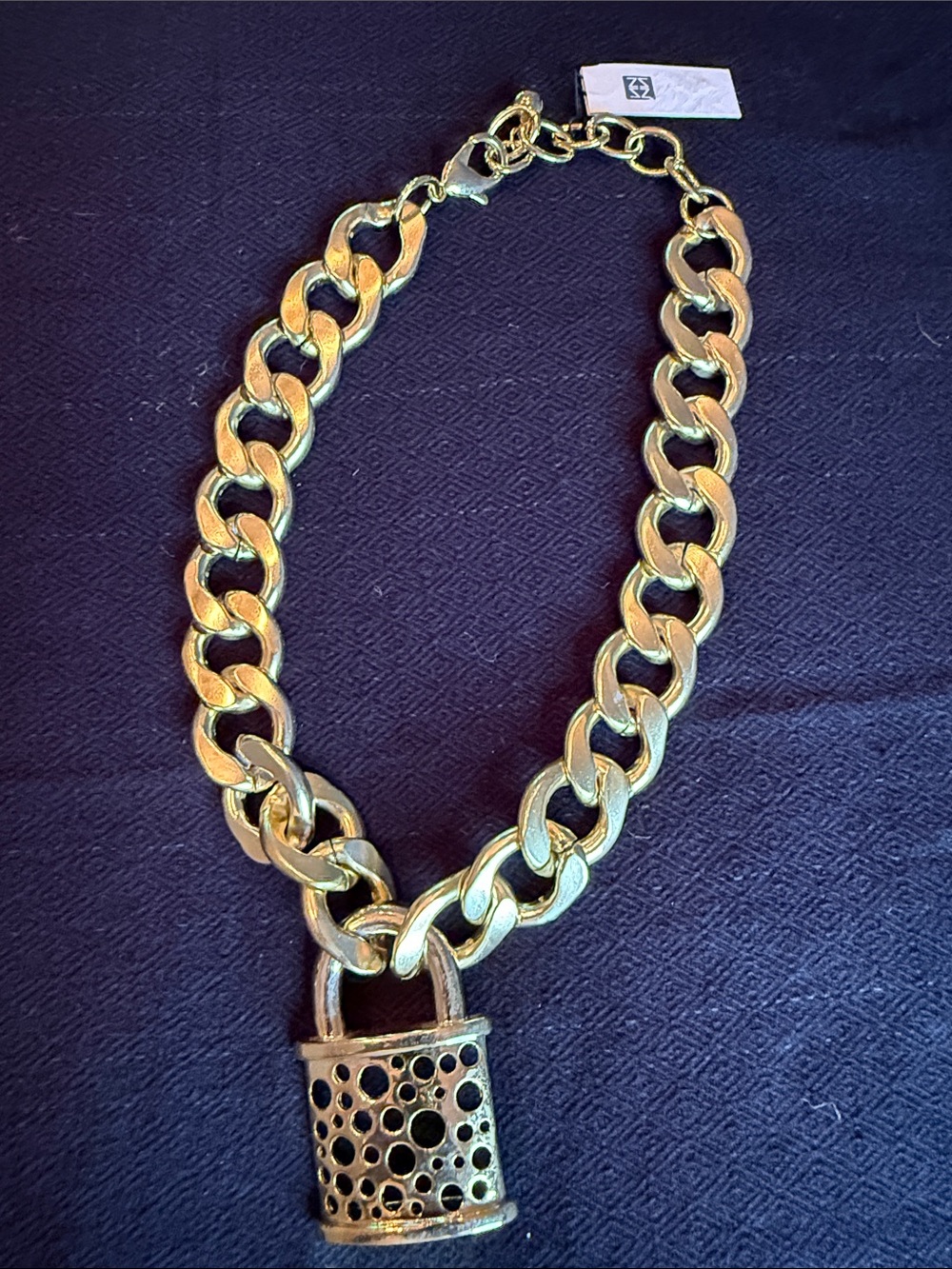 Zenzii brand Gold Chain Necklace with Decorative Padlock Pendant